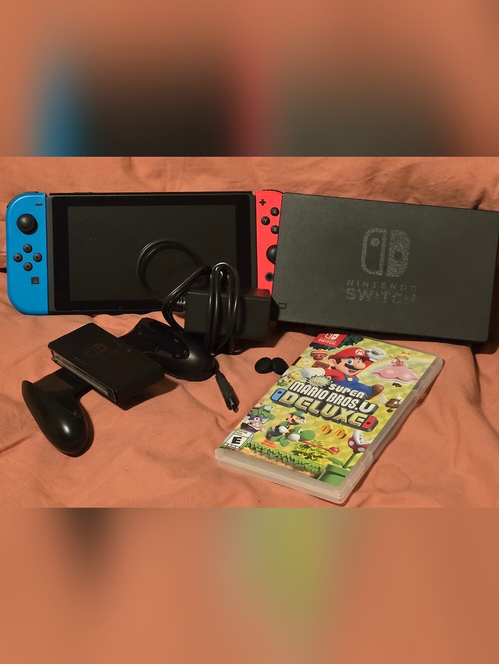 Nintendo Switch Neon Red & Blue, Games, Docking Station & Charger.